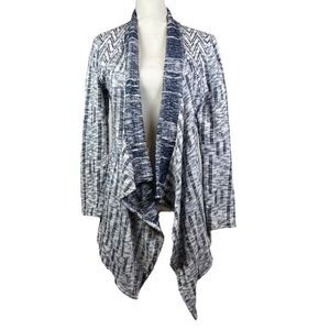 Cupio Women's Open Front Cardigan Waterfall Patchwork Navy and White Medium